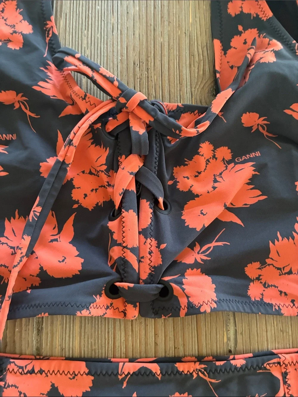 Ganni Floral Recycled Matte Bikini Set in Phantom 36